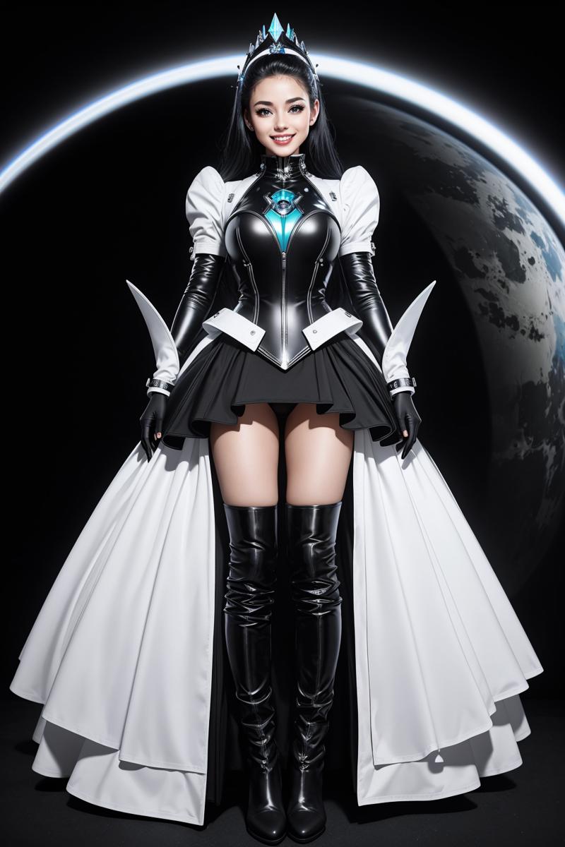 09043-1060272536-((Masterpiece, best quality,edgQuality)),smiling,excited,(in space)_ballgown,edgSciFi, a woman in a black and white outfit and b.png